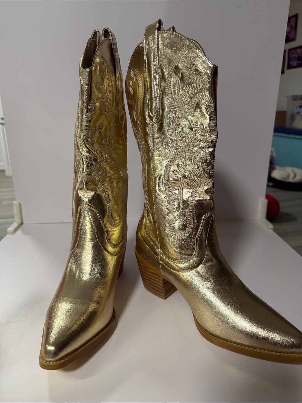 Metallic Gold Western Cowboy Boots for Women